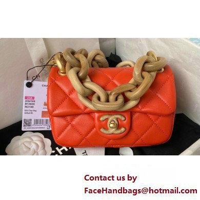 Chanel Lambskin  &  Wenge Wood Mini Flap Bag AS4165 Red 2023